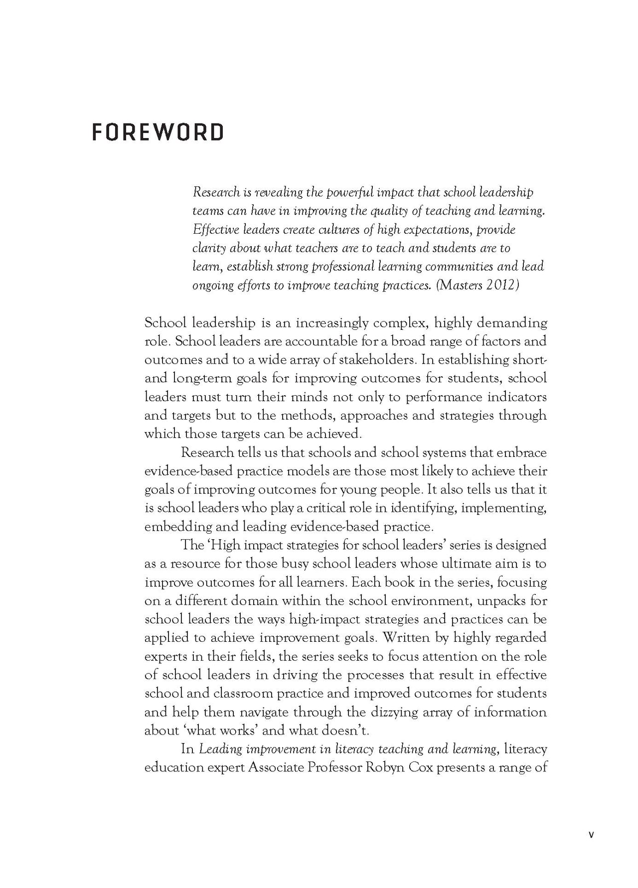 Leading Improvement in Literacy Teaching and Learning