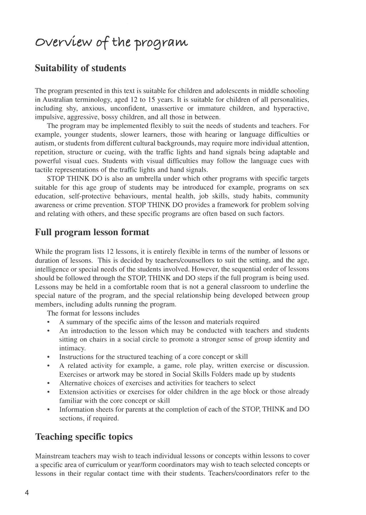 Stop Think Do Social Skills Training 12–15